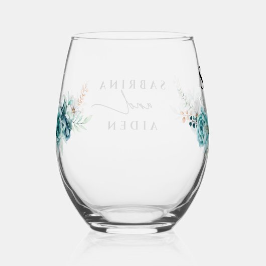 ダスティエメラルドグリーンホワイト結婚フローラ ステムなしワイングラス (右)