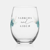 ダスティエメラルドグリーンホワイト結婚フローラ ステムなしワイングラス (左)