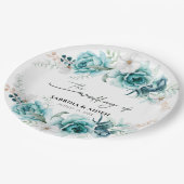 ダスティエメラルドグリーンホワイト結婚フローラ ペーパープレート (アングル)