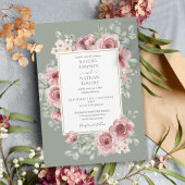 ダスティエレガントバラフローラセージグリーン結婚ズ 招待状
