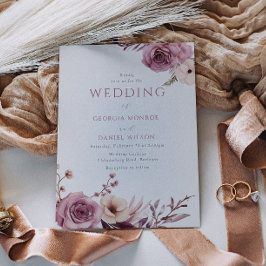 ダスティエレガントバラマウヴフローラ結婚ズ 招待状