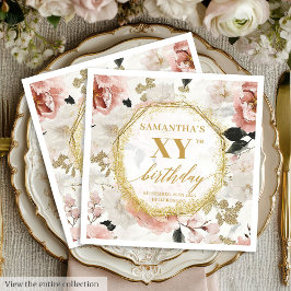 ダスティエレガントバラ80誕生日ナプキンス名前をカスタムする スタンダードカクテルナプキン