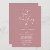 ダスティエレガントバラ&ホワイトミニマリスト結婚ズ 招待状 (正面/裏面)