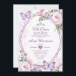 ダスティエレガントパープルフローラバタフライミンス 招待状<br><div class="desc">EDITABLE エレガント Dusty Purple Butterfly Mis Quince招待状キンセアニラパープル薄紫フローラシルバークラウン招待状Mis Quince 15 Anos,  16誕生日</div>