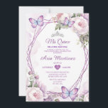 ダスティエレガントパープルフローラバタフライミンス 招待状<br><div class="desc">EDITABLE エレガント Dusty Purple Butterfly Mis Quince招待状キンセアニラパープル薄紫フローラシルバークラウン招待状Mis Quince 15 Anos,  16誕生日</div>