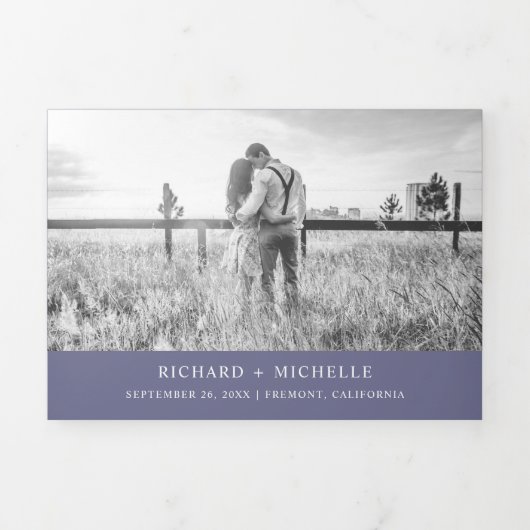 ダスティエレガントパープルフローラメイスンジャールレース結婚ズ 三つ折り招待状 (カバー)