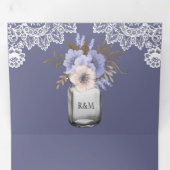 ダスティエレガントパープルフローラメイスンジャールレース結婚ズ 三つ折り招待状 (内部最初)