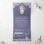 ダスティエレガントパープルフローラメイスンジャールレース結婚ズ 三つ折り招待状 (内部)