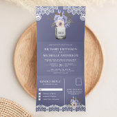 ダスティエレガントパープルフローラメイスンジャールレース結婚ズ 三つ折り招待状