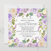 ダスティエレガントパープルホワイトフローラブライダルシャワー 招待状 (正面)