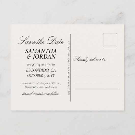 ダスティエレガントピンクウェディング日付ポストカードを保存 ポストカード (裏面)