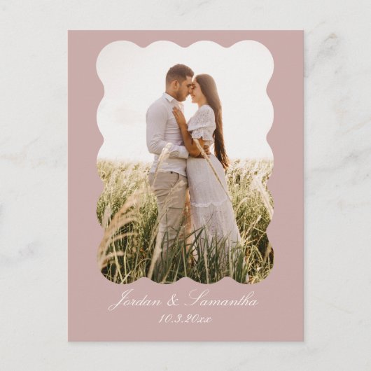 ダスティエレガントピンクウェディング日付ポストカードを保存 ポストカード (正面)
