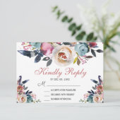 ダスティエレガントピンクピーチブルーフローラウェディングRSVP 出欠カード (スタンド正面)