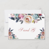 ダスティエレガントピンクピーチブルーフローラウェディングRSVP 出欠カード (裏面)