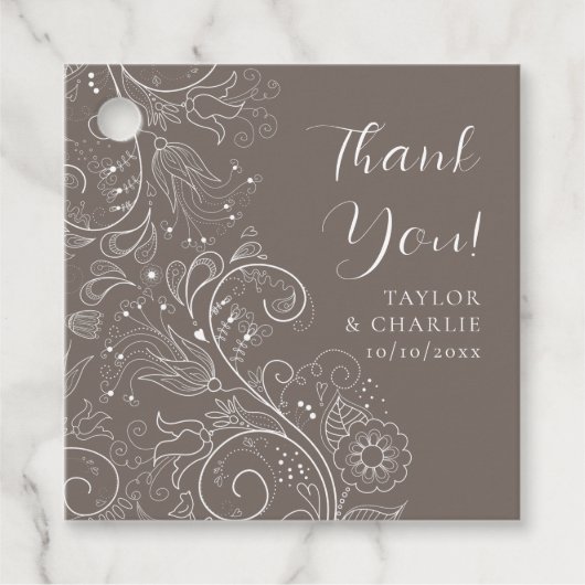 ダスティエレガントブラウンフローラ結婚の感謝 フェイバータグ (正面)