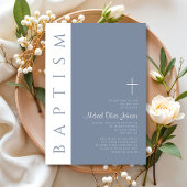 ダスティエレガントブルモダンブルー・クロス・バプテスマ 招待状