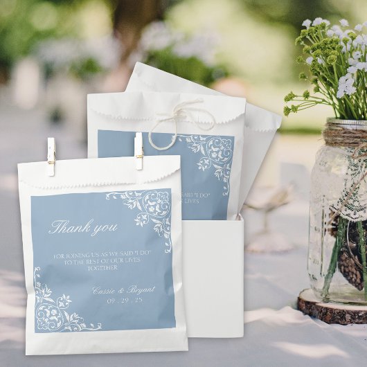 ダスティエレガントブルーとホワイト結婚の感謝 フェイバーバッグ