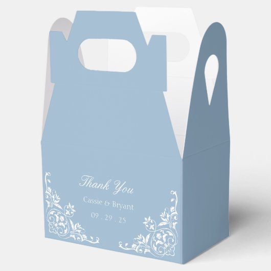 ダスティエレガントブルーとホワイト結婚の感謝 フェイバーボックス (オープン)