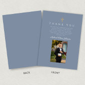 ダスティエレガントブルーカトリック少年ファースト聖餐式 サンキューカード