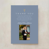 ダスティエレガントブルーカトリック少年ファースト聖餐式 サンキューカード