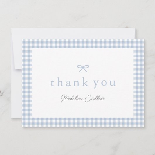 ダスティエレガントブルーギンガムボーイズ赤ちゃんシャワー サンキューカード (正面)