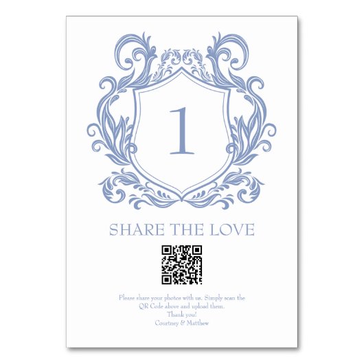 ダスティエレガントブルークレストQRコードフォト共有 テーブルナンバー (裏面)