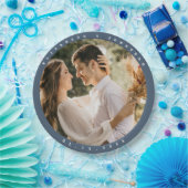 ダスティエレガントブルーグレーのカップルの写真結婚の ペーパープレート (パーティー)