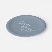 ダスティエレガントブルースクリプトミニマル結婚リスト ペーパープレート (アングル)