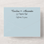 ダスティエレガントブルースクリプトユニークRSVP QRコード オールインワン招待状 (裏面)