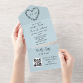 ダスティエレガントブルースクリプトユニークRSVP QRコード オールインワン招待状