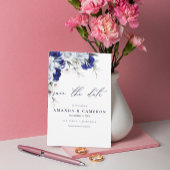 ダスティエレガントブルーネイビーフローラQRコード結婚s セーブザデート