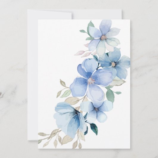 ダスティエレガントブルーフローラガーデンモノグラム結婚ズ 招待状 (裏面)