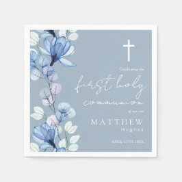 ダスティエレガントブルーフローラファースト聖餐式 スタンダードカクテルナプキン