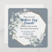 ダスティエレガントブルーフローラマザーズデイブランチ 招待状 (正面/裏面)