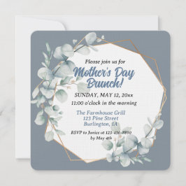 ダスティエレガントブルーフローラマザーズデイブランチ 招待状