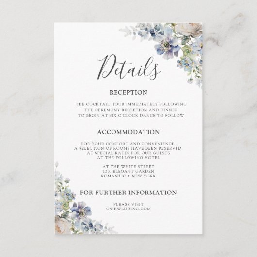 ダスティエレガントブルーフローラモダン結婚ズ エンクロージャーカード (正面)