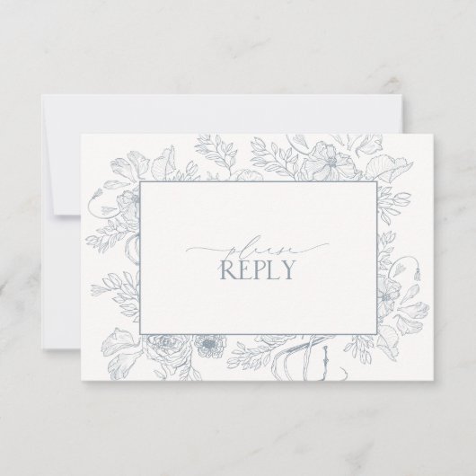 ダスティエレガントブルーフローララインアート結婚のQRコード 出欠カード (正面)