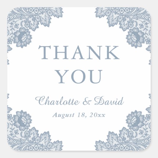 ダスティエレガントブルーフローラレース結婚の感謝 スクエアシール (正面)