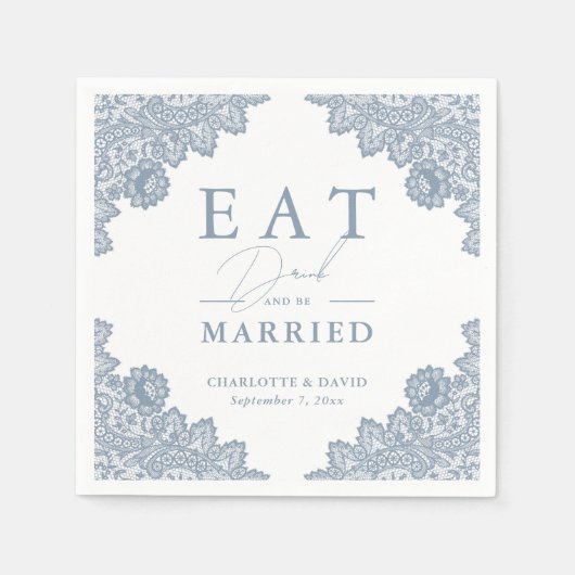 ダスティエレガントブルーフローラレース結婚ズ スタンダードカクテルナプキン (正面)