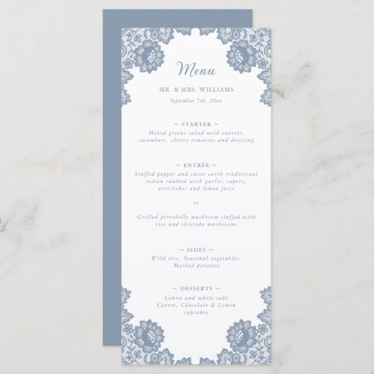 ダスティエレガントブルーフローラレース結婚ズ メニュー (正面/裏面)