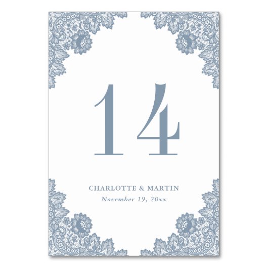 ダスティエレガントブルーフローラレー結婚スズ テーブルナンバー (正面)