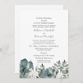 ダスティエレガントブルーフローラ両結婚親 招待状 (正面/裏面)