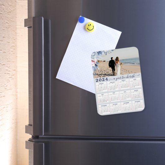 ダスティエレガントブルーフローラ写真2024年カレンダー マグネット