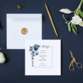 ダスティエレガントブルーフローラ結婚式の日付を保存 招待状