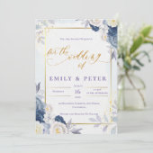 ダスティエレガントブルーフローラ縁ど結婚の 招待状 (スタンド正面)