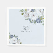 ダスティエレガントブルーフローラ80th誕生日パーティー スタンダードカクテルナプキン (正面)