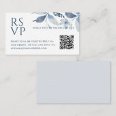 ダスティエレガントブルーフローラQRコードRSVP結婚's エンクロージャーカード (正面/裏面)