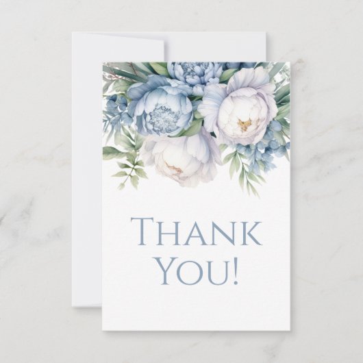 ダスティエレガントブルーホワイトフローラ誕生日ありがとう サンキューカード (正面)