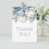 ダスティエレガントブルーホワイトフローラ誕生日ありがとう サンキューカード (スタンド正面)