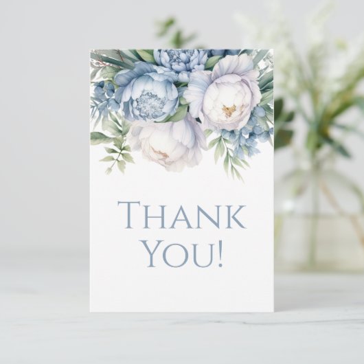 ダスティエレガントブルーホワイトフローラ誕生日ありがとう サンキューカード (スタンド正面)